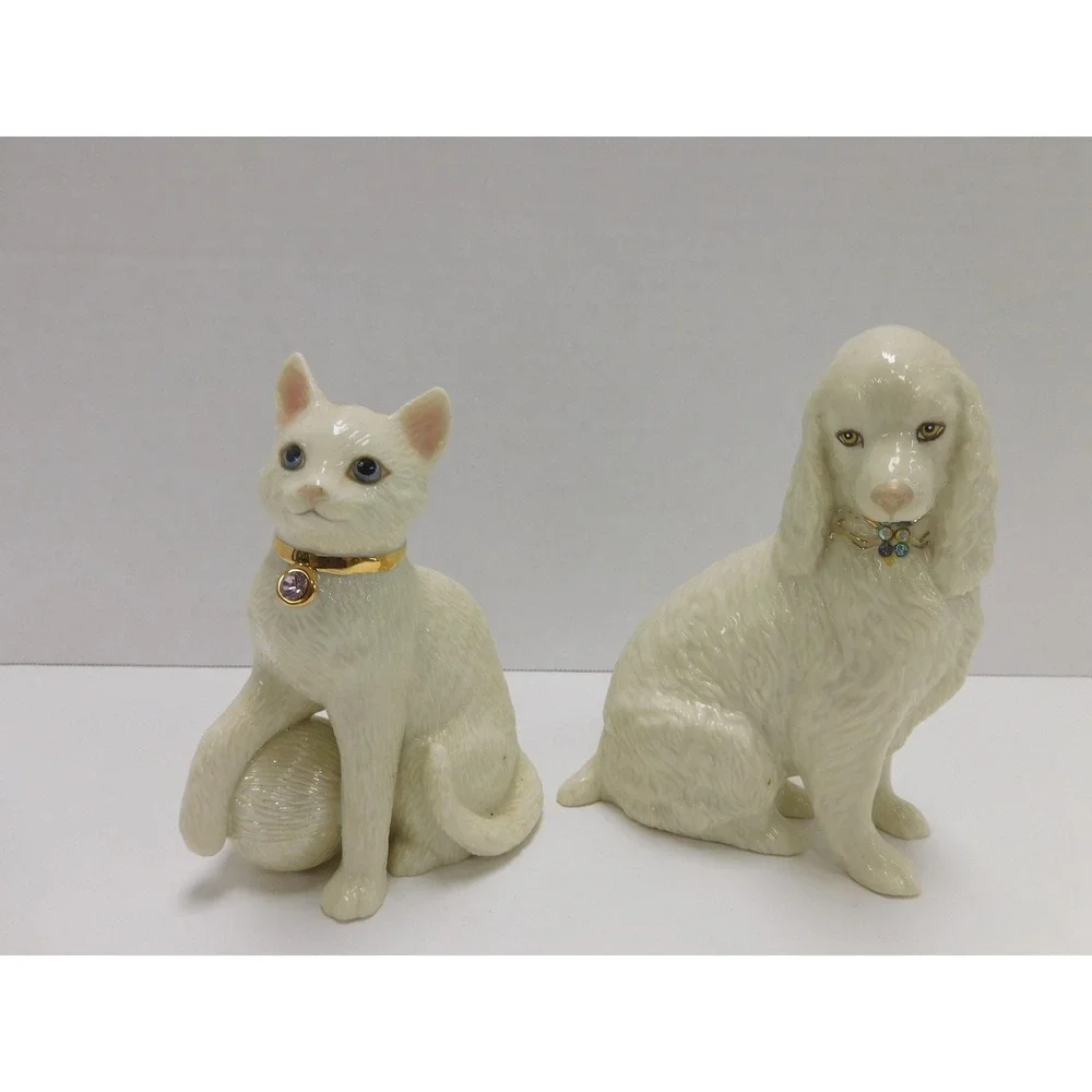 Two Lenox Figurines Cocker-Spaniel w/ Gem Collar & Cat w/Gem Collar DW799